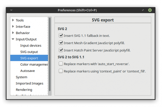'SVG export preferences settings