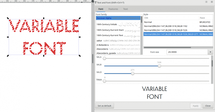 Variable font - dialog with sliders for the font styles