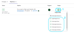 Click the leftmost green tick under "stages" with alt text "build passed:failed"