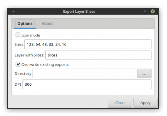 Dialog for new Export Layer Slices extension